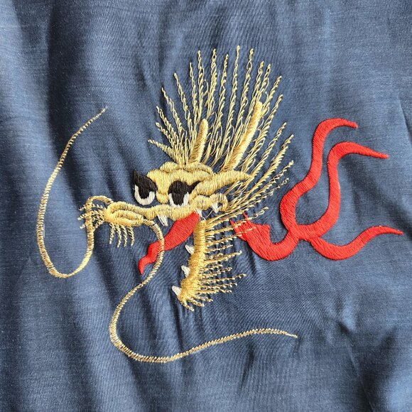 Japanese Dragon Embroidered Silk Kimono Robe Belt Blue Men's Made in Japan - Picture 7 of 12